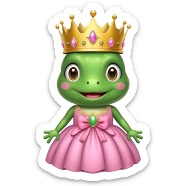 frog with with a crown pink bow and pink princess dress sticker