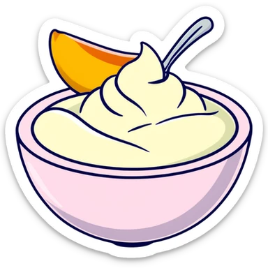 bowl of yogurt with fresh mango slices on top sticker