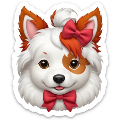 very red haired white dog with a bow on hair sticker