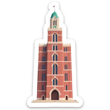 realistic emoji of Beaumont Tower at Michigan State University, straight-on view, full tower visible, accurate colors, no yellow hue sticker