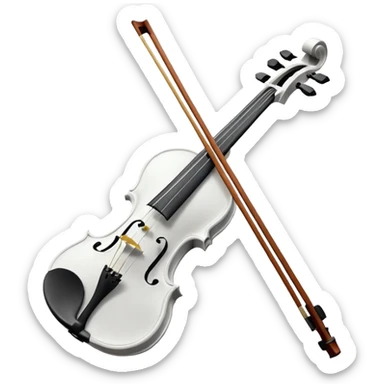 A pristine, pure white violin, highly detailed and elegant, subtle sparkle and soft glow, wearing a small festive New Year hat, animated style, 3D shading, high resolution, cheerful and festive mood, minimalistic background, perfect for Telegram premium emoji or sticker sticker