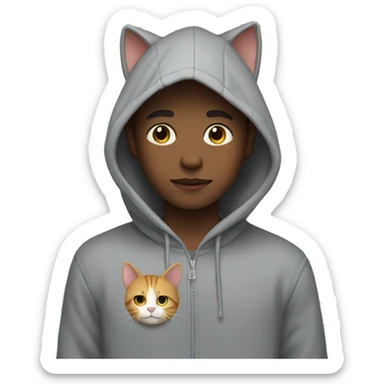 boy with cat in hoodie sticker