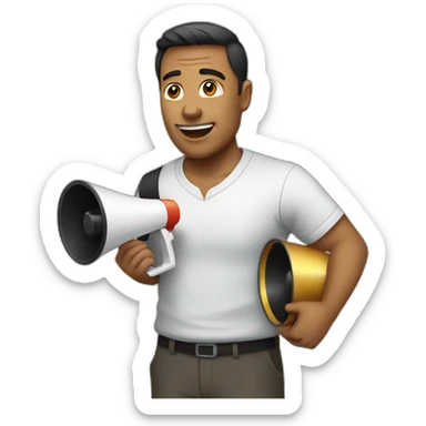 man with loudspeaker sticker