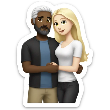 Man, white skin, short black hair, long beard, hugging a white woman with blonde hair  sticker
