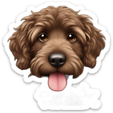 portrait Dark chocolate colored doodle with wavy fur wearing a red and black flannel handkerchief sticker