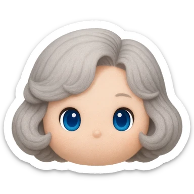 Change hair to pure silver grey with no blue or yellow cast, plush tsum tsum style, blue eyes, 1940s bob haircut, no body, no mouth, no white border, transparent background. sticker