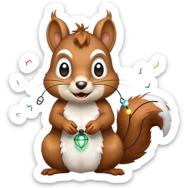 deranged squirrel covered in Christmas lights with snow  sticker