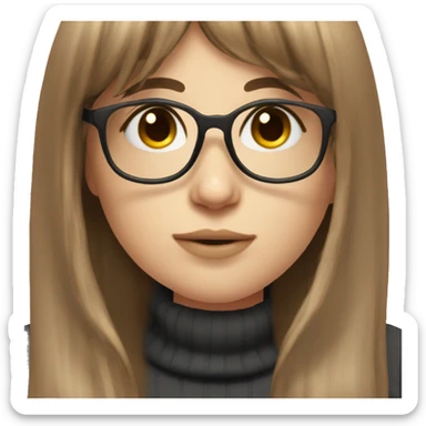 egirl with long brown hair and bangs and glasses sticker