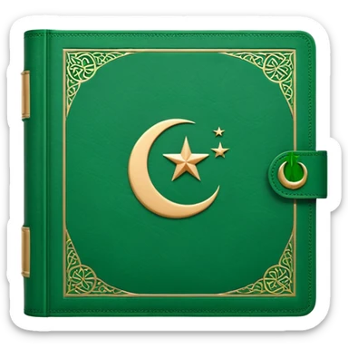 Closed Quran with the Islamic Symbol on it (moon and star) green from left to right sticker