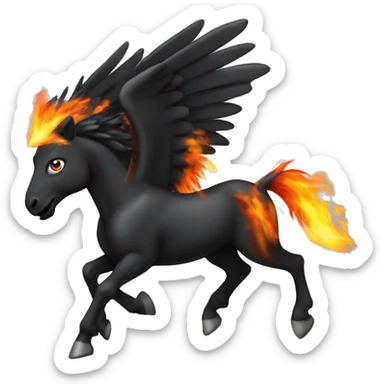Black Pegasus with Fire mane running sticker
