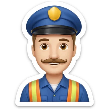 white men with mustache wear worker's uniform sticker