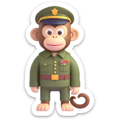 3D style monkey in a military uniform sticker