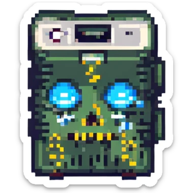 8-bit style dead battery icon with X-shaped eyes sticker