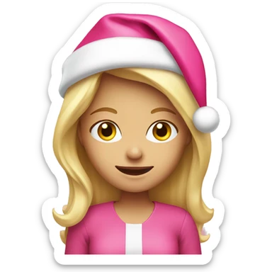 Blond girl with pink Santa hat sticker