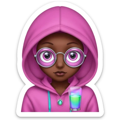 Aliens Pink dark skin, hoodie, cute big eyes, glass sticker
