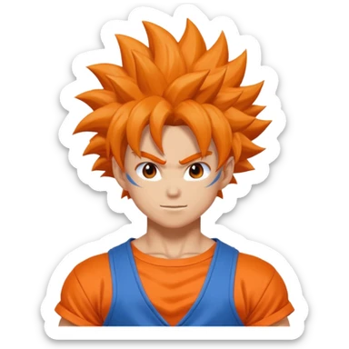 cheerful anime fighter with wild hair, orange and blue outfit, inspired by Goku emoji sticker