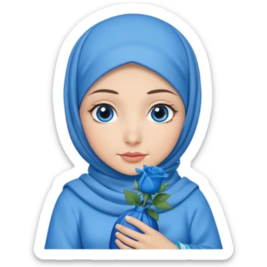 Turkish beautiful finish Konya girl blue eyes with blue hijab islamic dress and had on her hand blue rose bag sticker