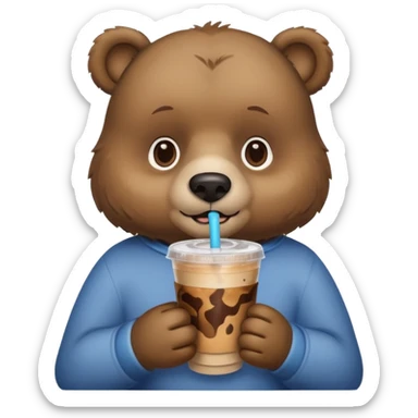 Bear drinking iced coffe sticker