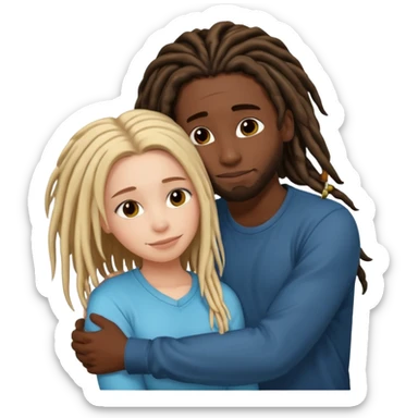 white girl hugging black guy with dreads sticker