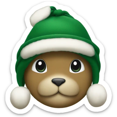 Forest green bunny with a khaki winter hat on sticker