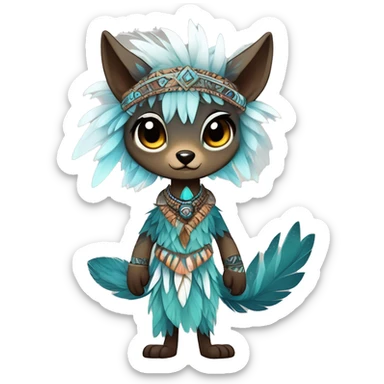 cute cool edgy ethereal l epic tribal fantasy animal fursona Fionbri creature by griffsnuff & LiLaiRa & Falvie with exotic colors with intricate patterns and feathers and headdress and necklace full body sticker