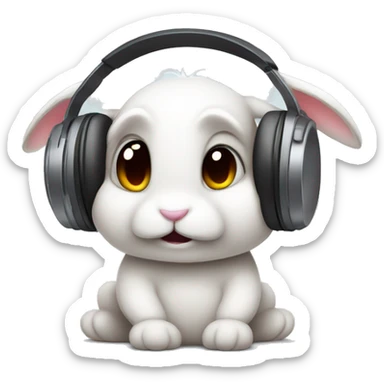 Sad Bunny Rabit wearing headphones sticker