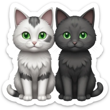 2 different coloured small cats including one dark grey and white cat and one completely solid dark grey cat with green eyes and only white paws sticker