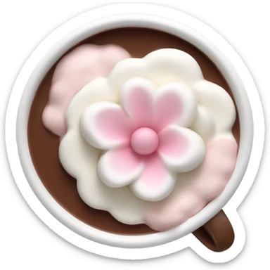Hot chocolate with pale pink flower and whipped cream sticker