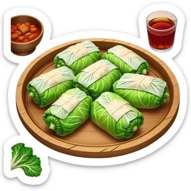 Cinematic Realistic Go≈ÇƒÖbki Dish Emoji, featuring cabbage rolls stuffed with rice and meat rendered with lifelike detail and inviting, homey lighting. sticker
