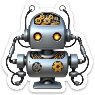 create a funny scene where a robot is exploded when coocking food sticker