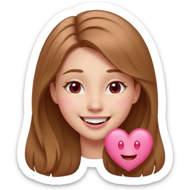 A cute cartoon-style sticker of a young woman with long light brown hair, smiling or winking playfully. She has soft facial features and a cheerful expression. There are pink or red heart emojis floating above her head. The background is transparent. sticker