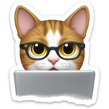 a nerdy cat in front of a computer **WITHOUT** glasses sticker
