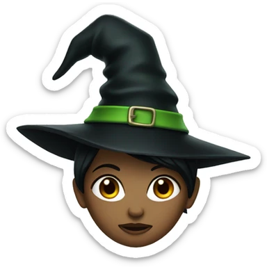 Green girl witch with black hair and pointy hat sticker