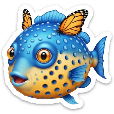 Pufferfish, a siren and a Monarch butterfly sticker