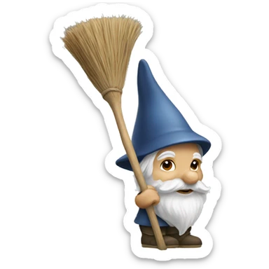 Garden gnome with a broom as hair sticker
