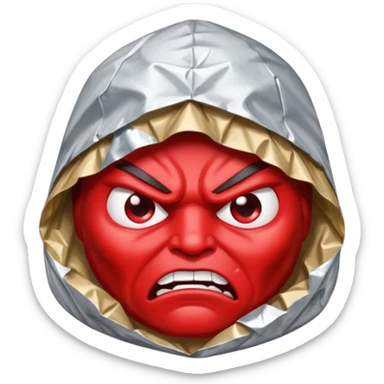 tin foil hat with angry face sticker