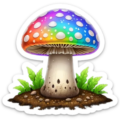 rainbow glowing magic mushroom with dirt sticker