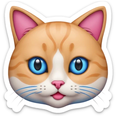 un emoji de lacara de un gato azul con rosa sorprendido sticker