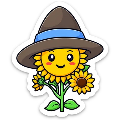 Happy Ukrainian emoji with sunflower and traditional Ukrainian hat sticker