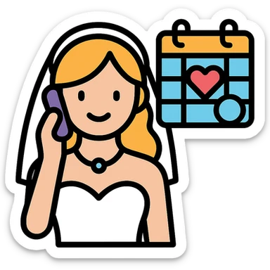 bride on the phone with a wedding calendar sticker