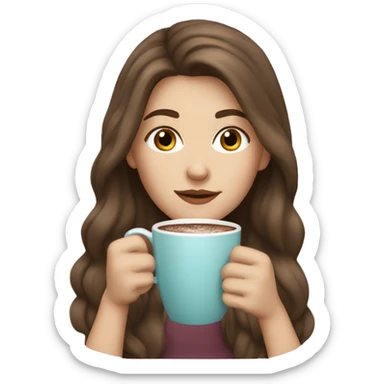 white girl with brown long hair and a hot chocolate sticker