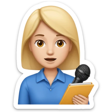 person speaking with a notepad or microphone, user interview emoji sticker