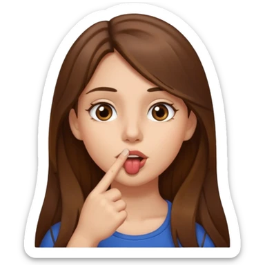 Emoji Fille cheveux long et brun yeux brun avec un doigt dans la bouche  sticker