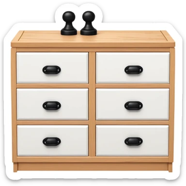 White IKEA-model chest with 6 drawers, small black knobs, and subtle realism sticker