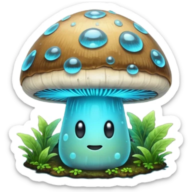 Glowing bioluminescent mushroom with half-closed “bedroom eyes” sticker