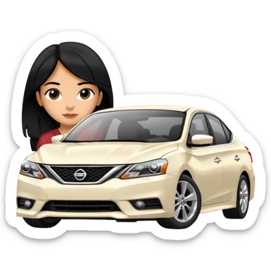 pretty hispanic girl with black hair in front of a white nissan sentra SR 2016 sticker