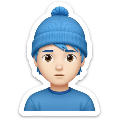 Boy with blue hair and a beanie sticker