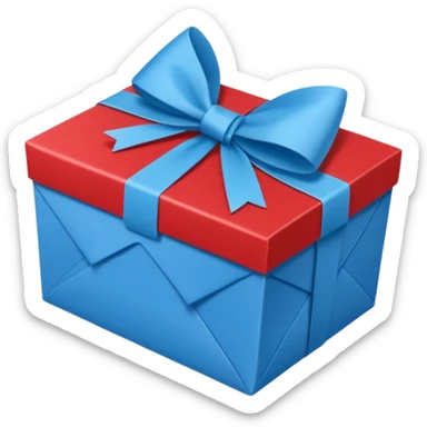 Cadeau rouge et bleu et avec dessus un étiquettes avec marqué en texte  : cadeau à la clé sticker