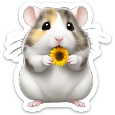 Campbell dwarf hamster with a greyish white coat eating a sunflower seed in a cute way sticker