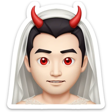 an asian male bride with the face of devil in wedding dress sticker